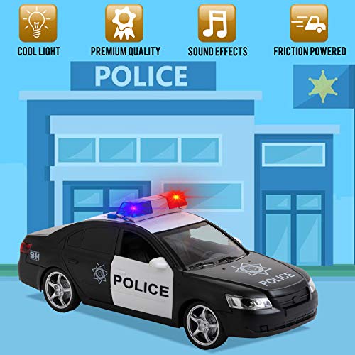 Toy To Enjoy Friction Powered Police Car with Light & Sounds - Heavy Duty Plastic Vehicle Toy for Kids & Children - Openable Doors, Detailed Interior - Thumbnail 2