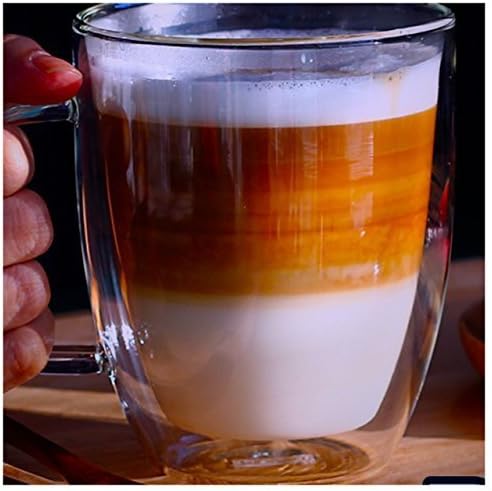 PurpleLake Large Coffee Mug, Double-Wall Insulated Glass Espresso Mug, 12 Ounce , Bistro Hot or Cold Coffee, Latte, Cappuccino, Tea, Juice, Beverage cup with Handle
