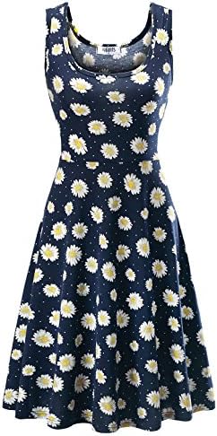 Fuerfits Women Summer Sleeveless Beach Casual Midi Flared Floral Tank Dress