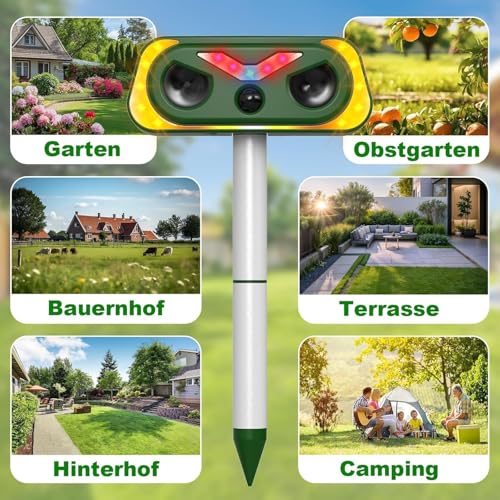 Uffylle Katzenschreck Ultraschall Dualer Solar Eule, 2 Modus Tiervertreiber, IP68 Marderschreck mit LED Bewegungsmelder zur Abwehr von Katzen, Mardern und Hunden vertreiben Garten
