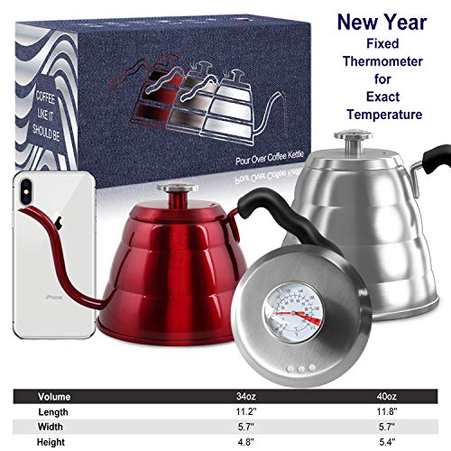 Pour Over Coffee Kettle with ThermometerFlow Gooseneck Tea Kettles