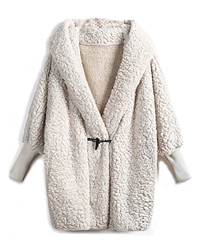 Anatoky Womens Fuzzy Sweater Cardigans Coat Dolman Long Sleeve Hooded Jacket With Horn Buckle Warm For Fall Winter