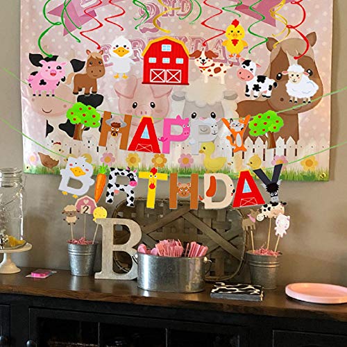 image for JeVenis Set of 2 Farm Animals Birthday Banner Farm Animals Party Favor