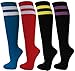 COUVER Women Junior 2 Striped Knee High Fashion Casual Tube Cotton Socks(1 pair)