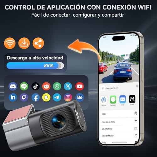 Gurkitsy Dashcam para Auto Frontal, 4K Mini Camara para Carro Wi-Fi, Compatible con WDR, Modo de Estacionamiento de 24 Horas, Tarjeta SD No Incluida, Cámara de Marcha atrás, Sensor G, hasta 128 GB
