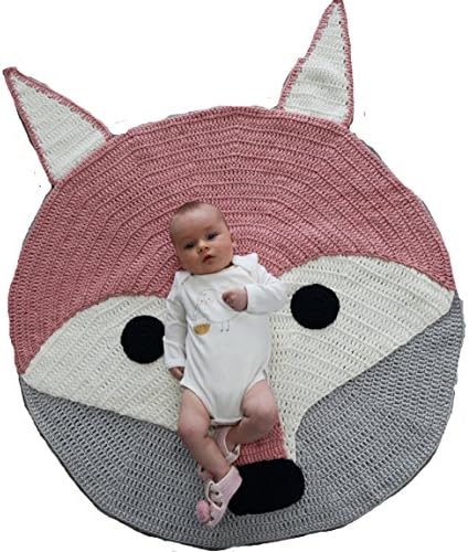 Fox Playmat Handmade From Softest Cottons for Baby in Fun Designs Crochet Blanket (Blush Pink)