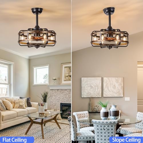 IZOWE Ceiling Fans with Lights and Remote, Industrial Caged Ceiling Fan 3 Speed Vintage Reversible Ceiling Fans with Lamps for Bedroom Dining Room Kitchen E14*6