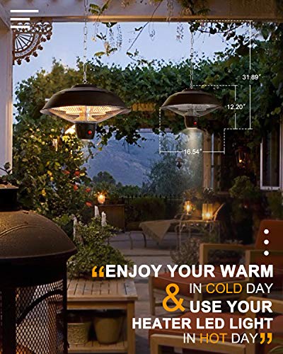 Star Patio Electric Patio Heater with Remote, Outdoor Ceiling Patio Heater, Hanging Patio Heater, Infrared Heaters with 3 Power Settings (600W/900W/1500W), Hammered Bronze Finished, STP1566-C - Thumbnail 2