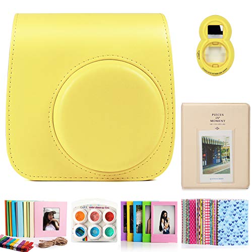 CAIUL Compatible 7 dans 1 Accessoires Set for Fujifilm Instax Mini 9 8 8+ Appareil Photo avec Housse, Album, Close-Up Lentille, Cadres et d'autres Accessoires (Jaune Citron)