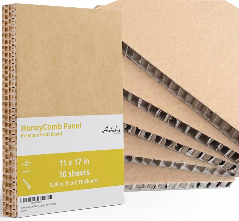Photo 1 of 10 Honeycomb Kraft Panel 11 x 17 Inch – Ultra Thick 394pt (1cm) Honeycomb Board for Model Making, DIY Projects, Display Backing, Packaging – Pack of 10 Sheets