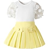 Lucikamy Toddler Baby Girl Skirts Outfit Spring Summer Kids Clothes Sleeveless Knit Vest Top + Pleated A-Line Skirt Set