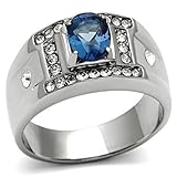 Men's Stainless Steel Dark Blue Oval Faceted Ring