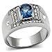 Men's Stainless Steel Dark Blue Oval Faceted Ring