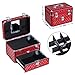 SONGMICS 24 compartments Nail polish storage makeup train case and 1 Drawer Professional Organizer Beauty Vanity Makeup Case with Mirror Portable Cosmetic Holder Red UMUC18R