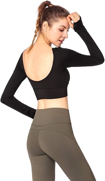 Camiseta Deportiva Mujer Mangas Larga Deportiva Tops de Yoga con ...
