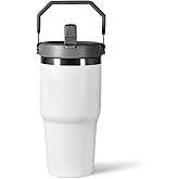 20 oz Tumbler with Handle, Insulated Tumbler with Lid and Flip Straw Leak Proof Double Wall Stainless Steel Vacuum Travel Coffee Mug Insulated Water Bottle Thermal Cup, Cupholder Friendly, White