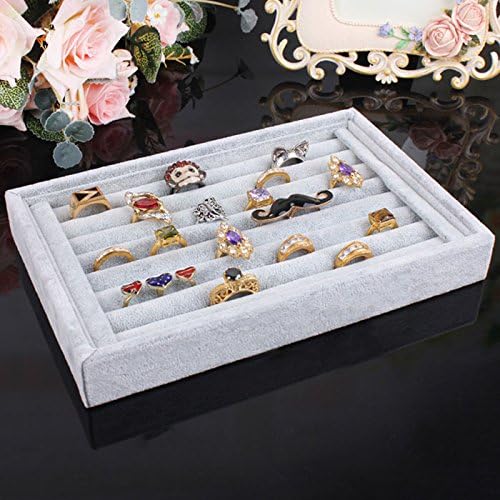 ZJKJ Jewelry Ring Display Tray Velvet Earring Showcase Cufflinks Storage Holder Organizer (Grey)