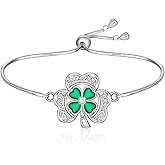 Talonior Shamrock Bracelet for Women Sterling Silver celtic St Patricks Day Bracelet Four Leaf Clover Green Luck Gifts Irish Jewelry