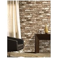 HaokHome 69091 Vinyl Retro Vintage Faux Brick Wallpaper Lt.Brown for Home Kitchen Realistic Wall Decoration Wall Paper 20.8" x 393.7"