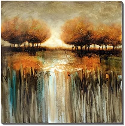 3Hdeko-Autumn Landscape Hand-Painted Oil Painting WITH GLOSSY Artwork For Walls,Stretched Canvas Art,Ready To Hang (30 by 30Inch)