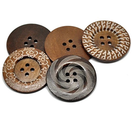 HOUSWEETY 20 Mixed Pattern 4Holes Wood Big Sewing Buttons for Sweater Overcoat 6cm