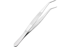 MMOBIEL Stainless Steel Tweezers 20cm / 8inch with Curved 60 Degree Serrated Tip Professional Multi Purpose Tongs Tool for In