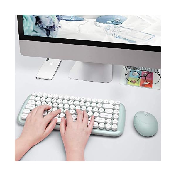 Jelly-Comb-Wireless-Keyboard-and-Mouse-Set-24Ghz-Wireless-Cute-Retro-Round-Key-Caps-and-Ergonomic-Mouse-Combo-for-Windows-PC-Notebook-Laptop-UK-Layout-Green Jelly Comb Wireless Keyboard and Mouse Set, 2.4Ghz Wireless Cute Retro Round Key Caps and Ergonomic Mouse Combo for…