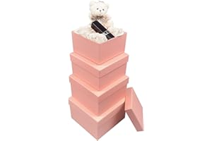 Aubiu Small Gift Boxes with Lids for Presents - Nesting Gift Boxes Set of 4 Pink Square Stackable Gift Boxes for Bridesmaid Proposal, Birthday Party Favor Easter Gift Boxes