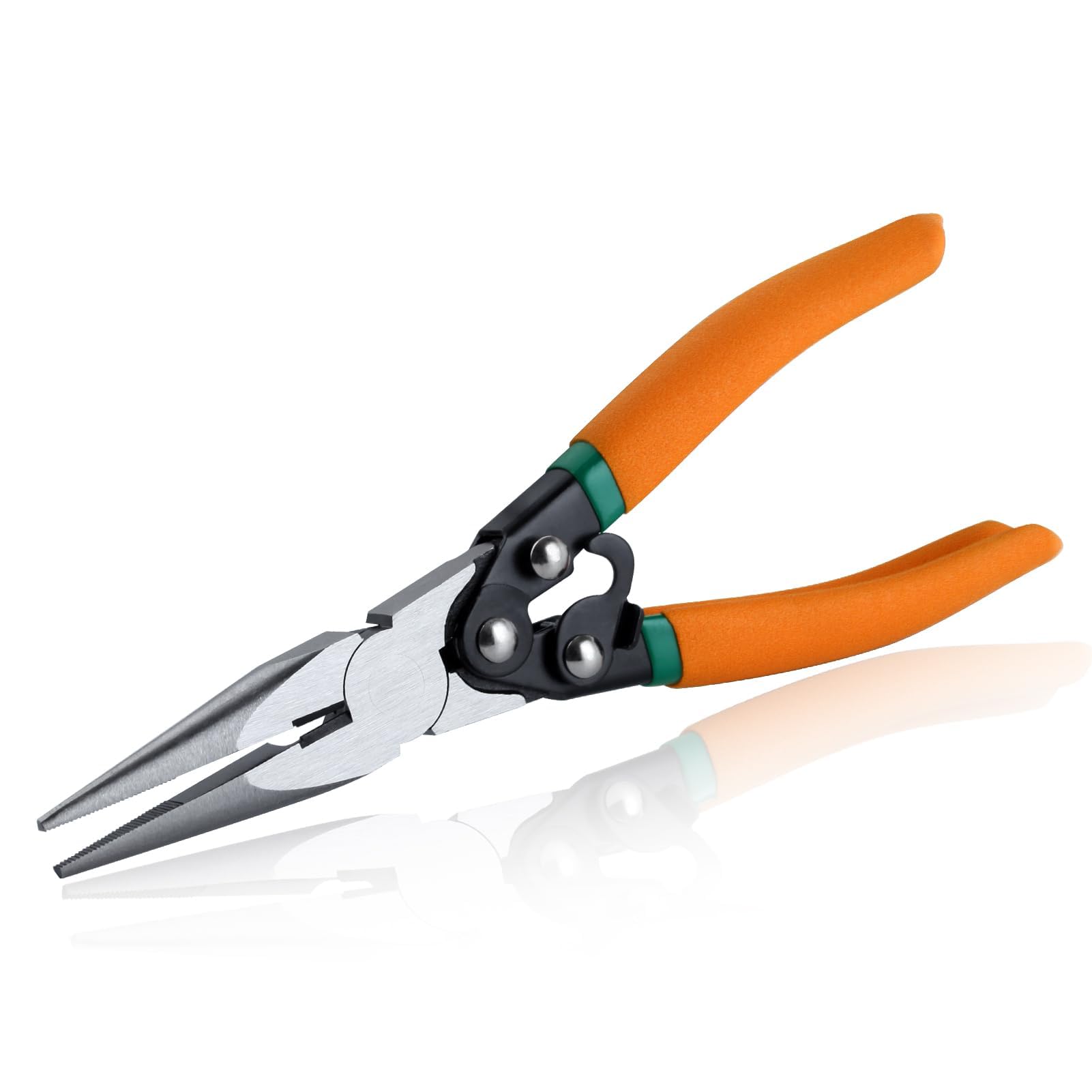 SPEEDWOX 8" Compound Action Long Nose Pliers Long Nose Compound Action Dual Material Pliers Heavy Duty Long Nose Compound Action Pliers Heavy Duty Long Nose Pliers with Soft Grip Handles Safety Lock