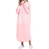 ReachMe Womens Oversized Long Sweatshirt Fleece Dress Turtleneck Pullover Plush Lounge Maxi Dress with Kangaroo Pocket
