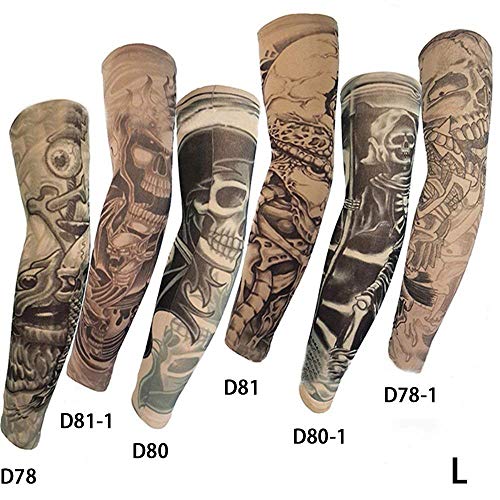 Pinkiou Arm Sleeves Temporary Tattoo Outdoor Sun Protective Cover Body Art Fake Arm Accessories 6 pcs Tattoo Sleeves (L)