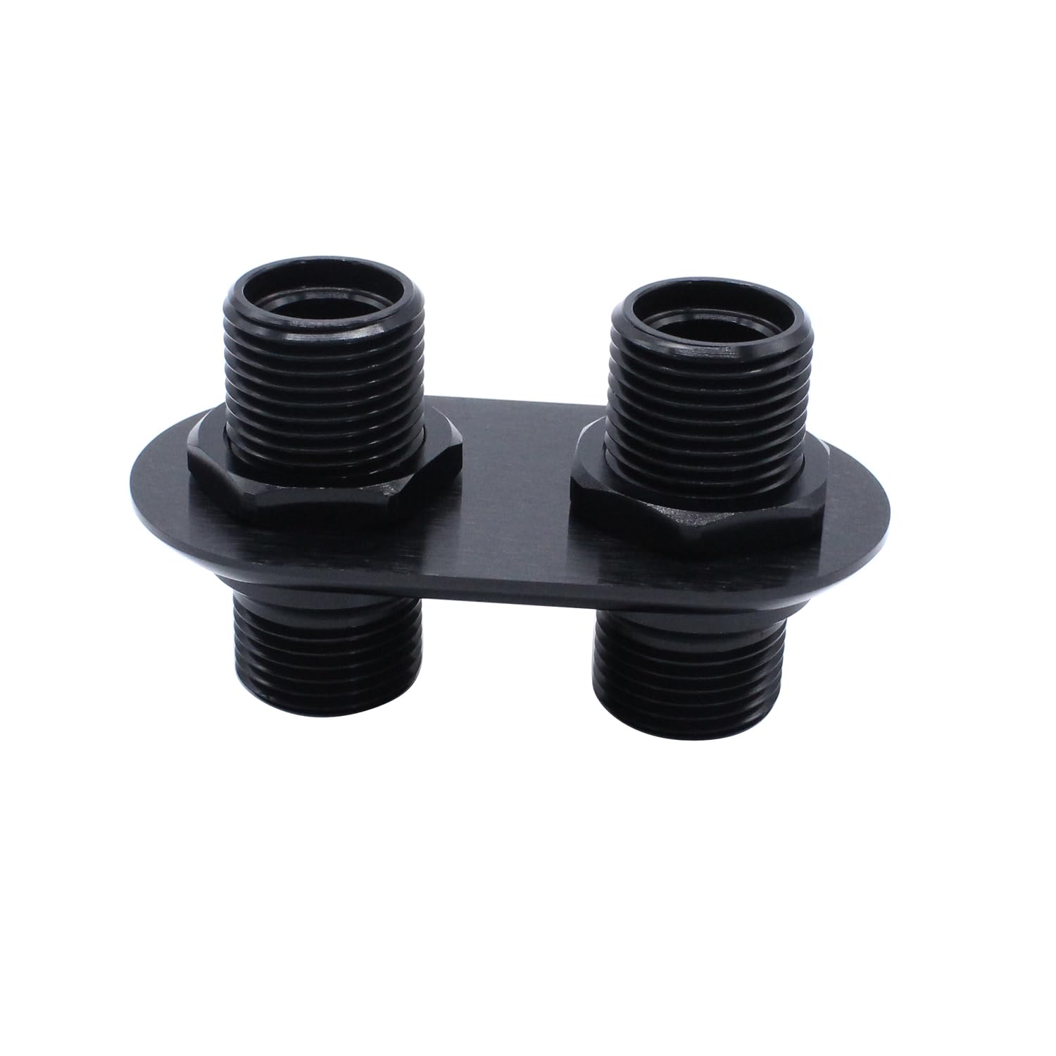 Photo 1 of 1 pc SHLPDFM Black Polished Firewall Bulkhead 2-Port 2-10 (7/8”-14) Heater Ports Billet Aluminum Inline Heater AC Bulkhead Connector 181151-100 Compatible with Hot Rod Chevy Ford GM