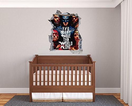 The Justice League 3D Effect - Brake Wall Effect 3D - Wall Decal For Room Boys Girls Unisex (Wide 15’’x15’' Height)
