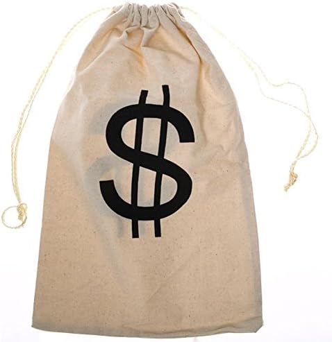 Compia Large Canvas Money Bag Pouch with Drawstring Closure and Dollar Sign Design