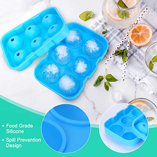 Ice Cube Trays, Ice Cube Tray with Lid, Large Silicone Ice Cube Tray, Ice Ball Mould & Funnel, Whiskey Ice Ball Maker Ice Clip, Easy to Release Spill-Resistant, Food Grade Materials, Blue/Green