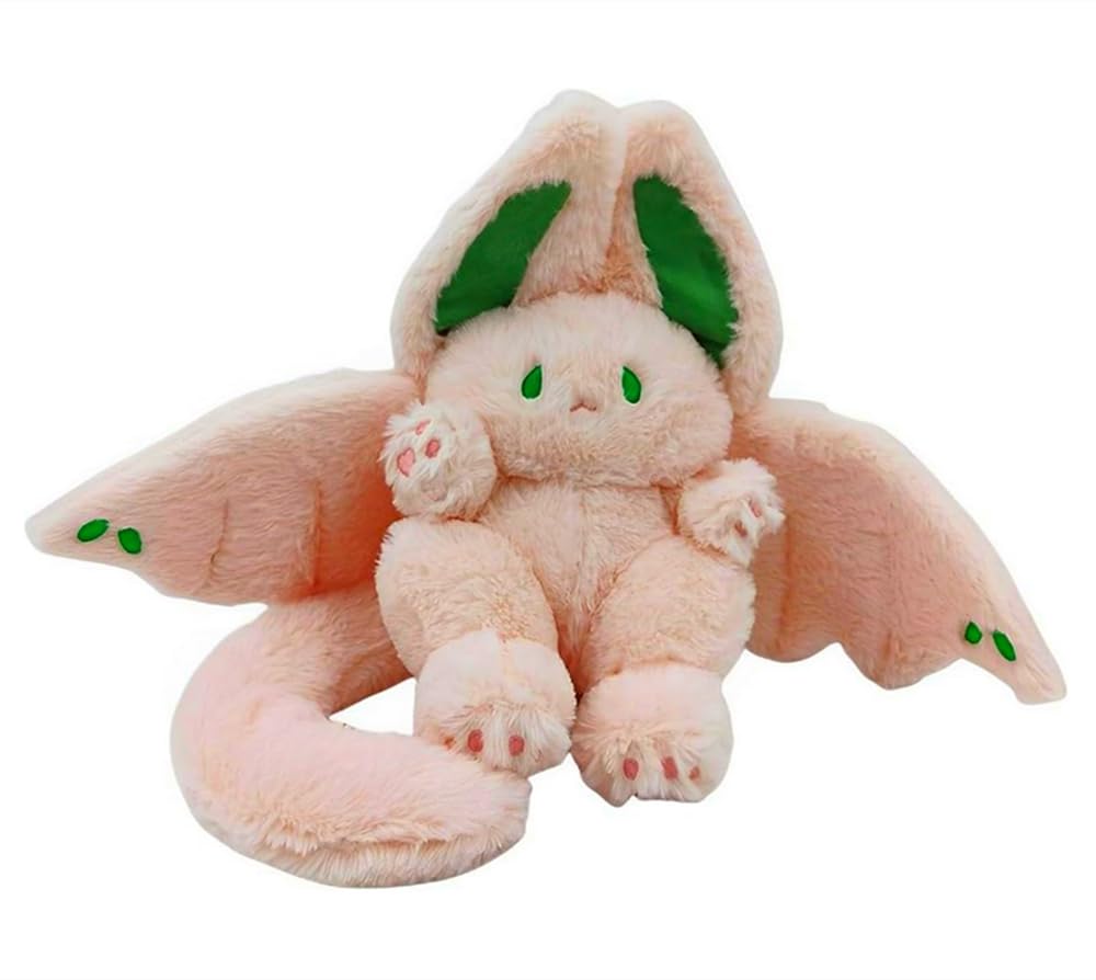 NatureMan 12-inch Kawaii Bat Bunny Pillow with Rabbit Ears and Wings for Kids (Pink)
