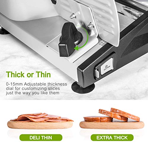 Allesschneider, elektrische Allesschneider rostfreies Edelstahlmesser, Wurstschneidemaschine mit einstellbare Schnittstärke (0-15mm) Käseschneidemaschine, Brotschneidemaschine, 150 W, Silber, ostba