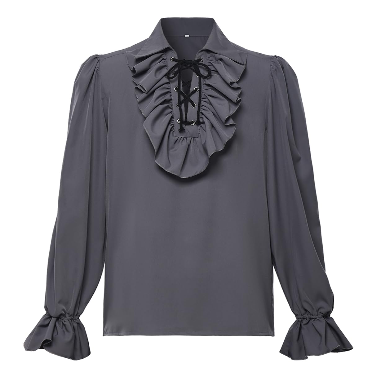GRACEART Mens Pirate Shirt Ruffle Colonial Shirt Renaissance Poet Frilly Shirt Steampunk Vampire Gothic Costume Grey