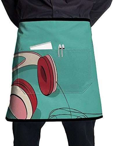 BFWQAPRON Cool Pink Retro Headphones Listening To Music Theme Grunge Equipment Apron With Pocket Half-Length Short Waist Apron