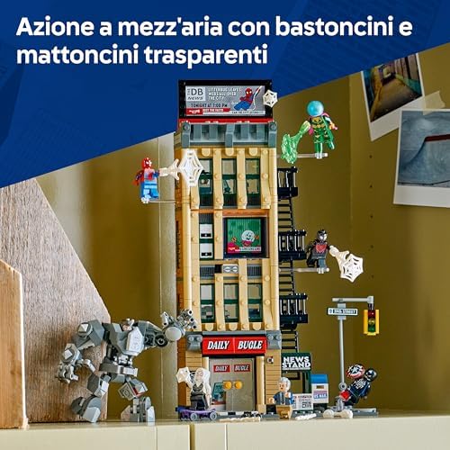 | Marvel Spider-Man vs. Mysterio: il Daily Bugle - Giocattolo dei Supereroi con Action Figure Mech e 7 Minifigure - Regalo di Compleanno per Bambini da 10 Anni in Su e Fan dei Film - 76342