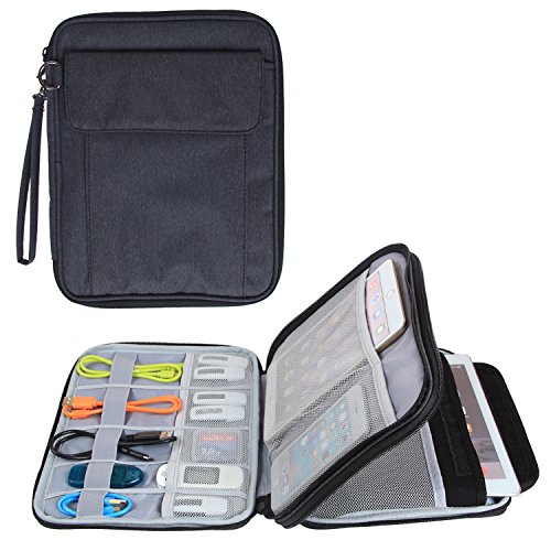 Damero Double Layer Electronics Organizer, Travel Accessories Carry Bag with 9.7''iPad Sleeve for Passport, Business Cards, Document, Pens, Smart Design and Premium Quality, Black