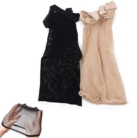 ICYANG 2Pcs Women Hair Wig Caps Weaving Stocking Wig Liner Cap Mesh Net Fishnet Elastic Beige and Black Unisex