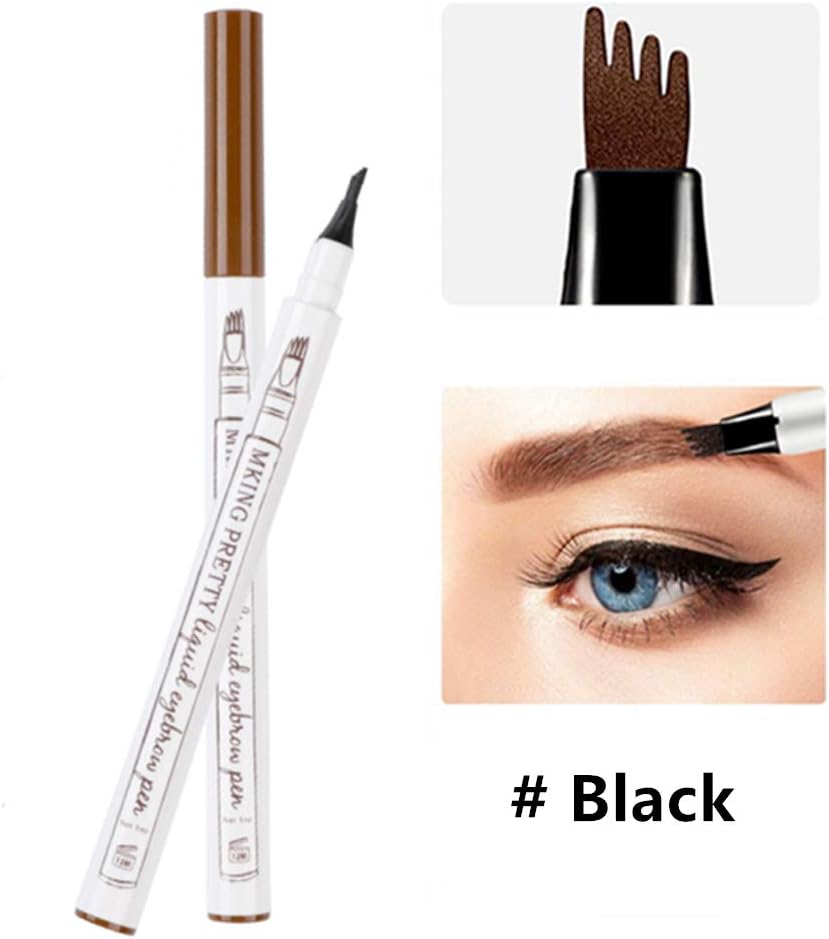 Eyebrow Tattoo Pen - BEENLE Microblading Eyebrow Pencil with a Micro-Fork Tip Applicator Creates Natural Looking Brows Effortlessly and Stays on All Day(Black)