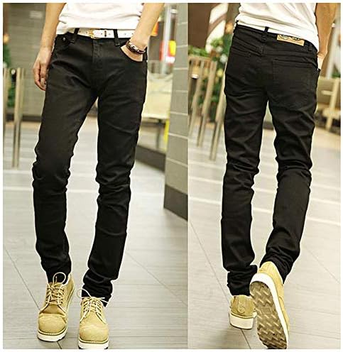 DeReneletrc Men Slim Fit Straight Denim Trousers Black Skinny Business Pants Cotton Jeans