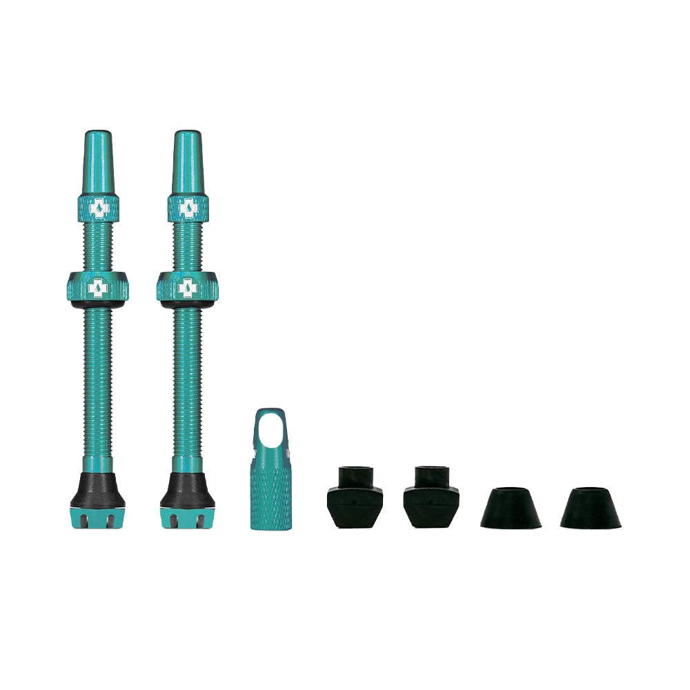 Muc-Off Tubeless Valves V2-7075 Aluminium Presta Valves with Core Removal Tool - Air Flow System for Mountain Bike, Road and Gravel Wheels - Compatible with Rim Inserts - Turquoise, 60 mm