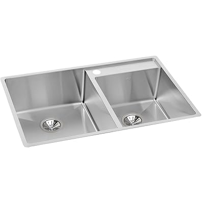 Buy Elkay Crosstown Ectrud31199rdbg3 Offset Double Bowl Undermount Stainless Steel Kitchen Sink Kit With Water Deck Online In Indonesia B01lyywvfo