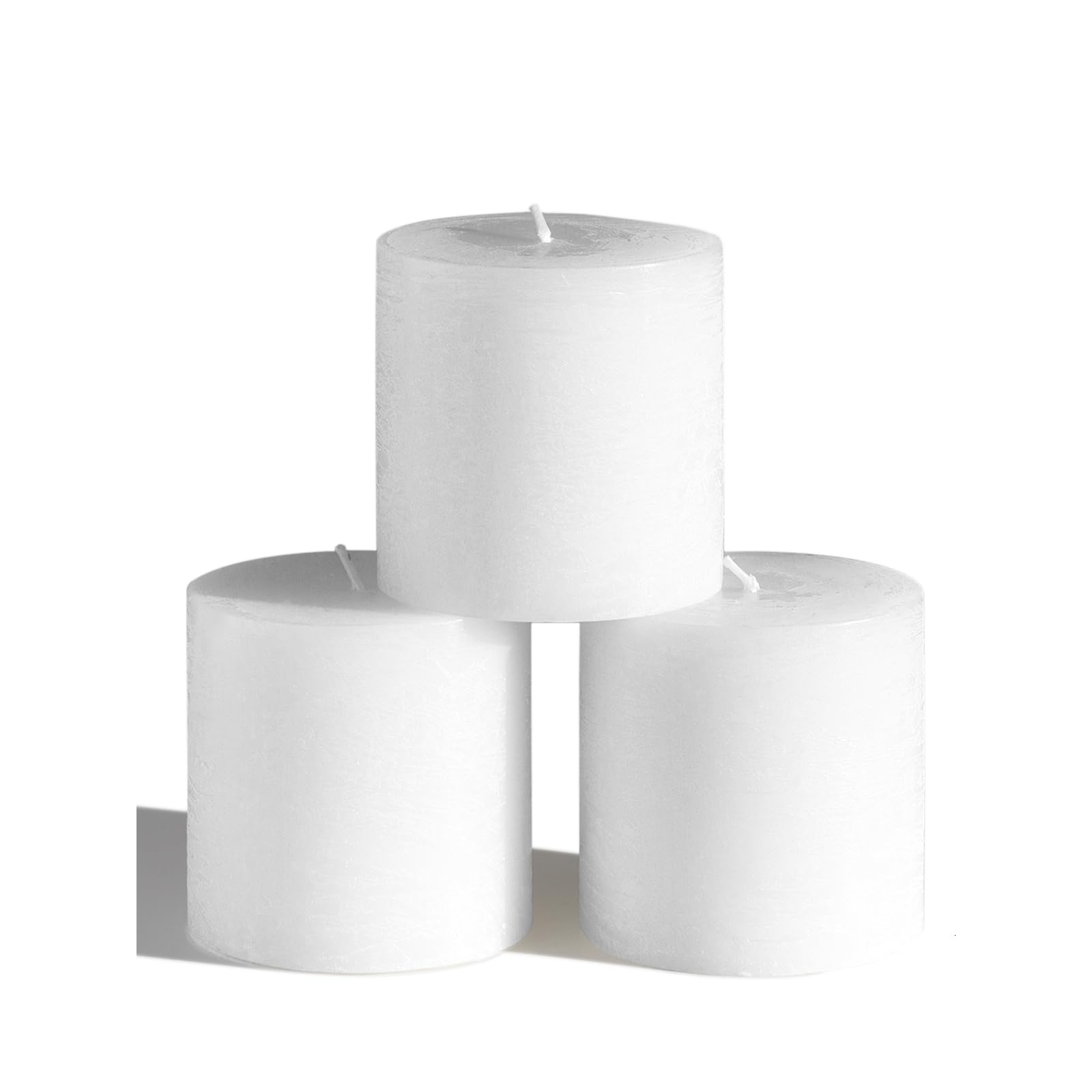 CANDWAX 7.6x7.6 cm Pillar Candles Set of 3 - Decorative Rustic Dinner Candles - Ideal for Weddings or Home Interior - White