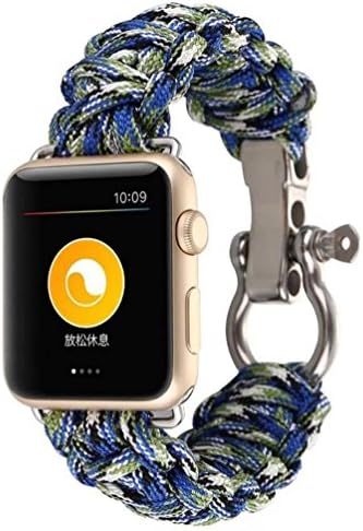 38mm Survival Rescue Bracelet Outdoor Camouflage Apple Watch Band,Seven-core Umbrella Rope Smart Watch Band Replacement Link Bracelet Strap for Apple Watch (Camo Blue&Green)