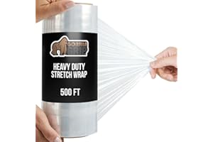 GORILLA GRIP 500% Stretch Film Heavy Duty Plastic, 500ft Shrink Wrap Roll 10" Puncture Resistant, Industrial Strength for Shi
