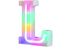 WARMTHOU Neon Letter Lights 26 Alphabet Letter Bar Sign Letter Signs for Wedding Christmas Birthday Partty Supplies,USB/Battery Powered Light Up Letters for Home Decoration-Colourful L
